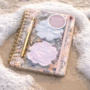 Floral Notebook with Pen and Flower Sticky Notes